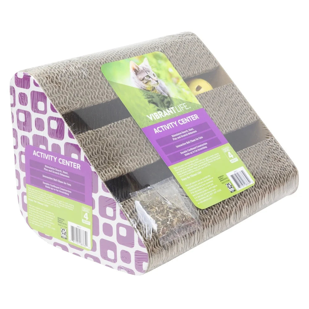 3-Sided Cat Scratching Pad with Interactive Ball Tracks Catnip Durable Multi-Cat Activity Center Toy Play and Scratch