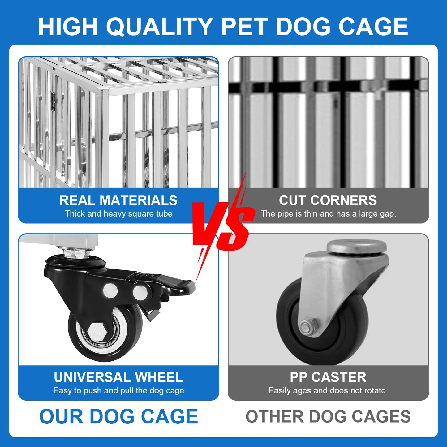 37 Inch Steel Tube Wire Drop Dog Crates with Removable Plastic Tray Dog Crate Cage Kennel for High-Anxiety and Extra Large Dogs