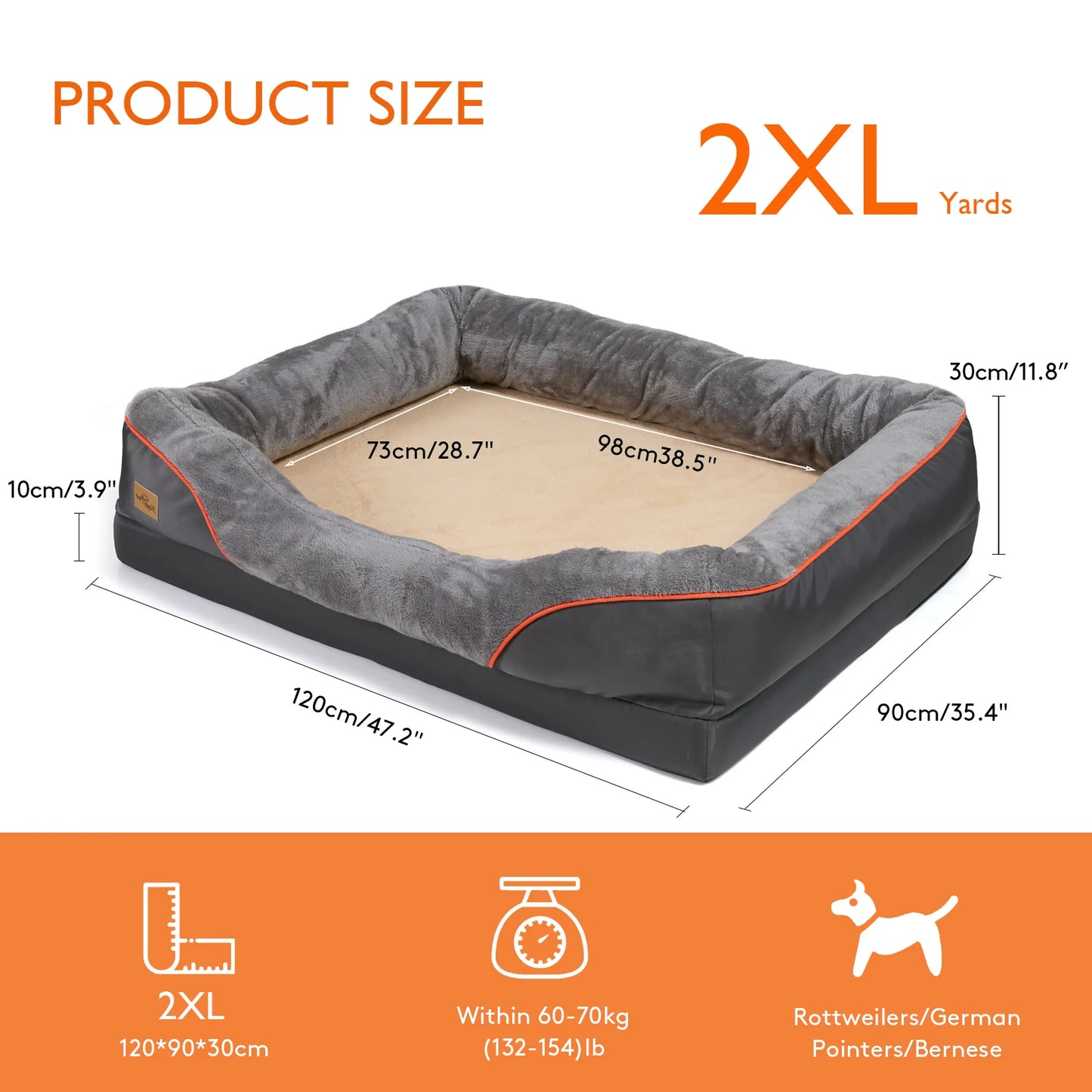 Super Soft Orthopedic Foam Pet Bed Sleeping Mat with Cotton-padded Bolster and Removable Cover