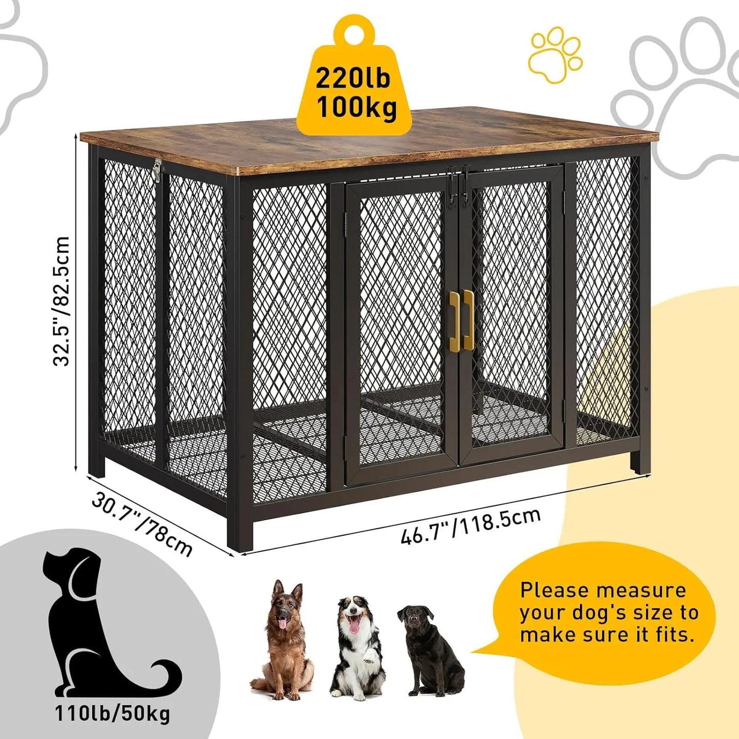 Large Dog Crate Furniture with Top Access Door
Heavy Duty Wooden Pet Cage for Medium to Large Dogs Up to 110 Lbs