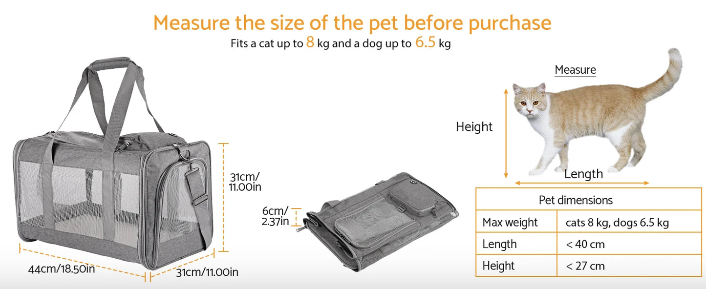 Airline Approved Pet Carrier for Cats Dogs Soft Travel Bag with Breathable Honeycomb Board,Removable Support Board for Pet