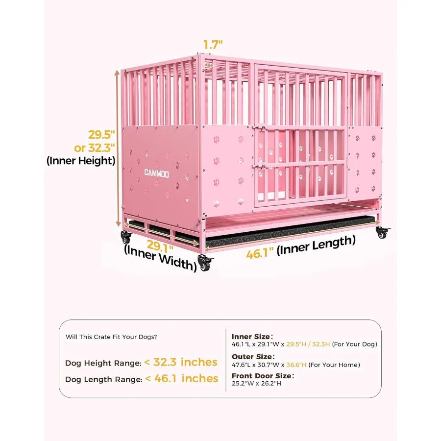48'' Heavy Duty Dog Crate for Large Dogs Upgraded Chew-Proof Panels Comfort-Widened Floor Panel Dog Kennel Indoor Adjustable In