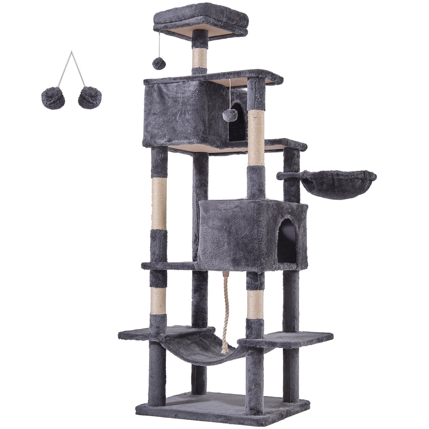 JHK 66 inch Cat Tree Tower Large Multi Level Cat Climbing Tower with Condo Natural Sisal Scratching Posts Pet House for Indoor