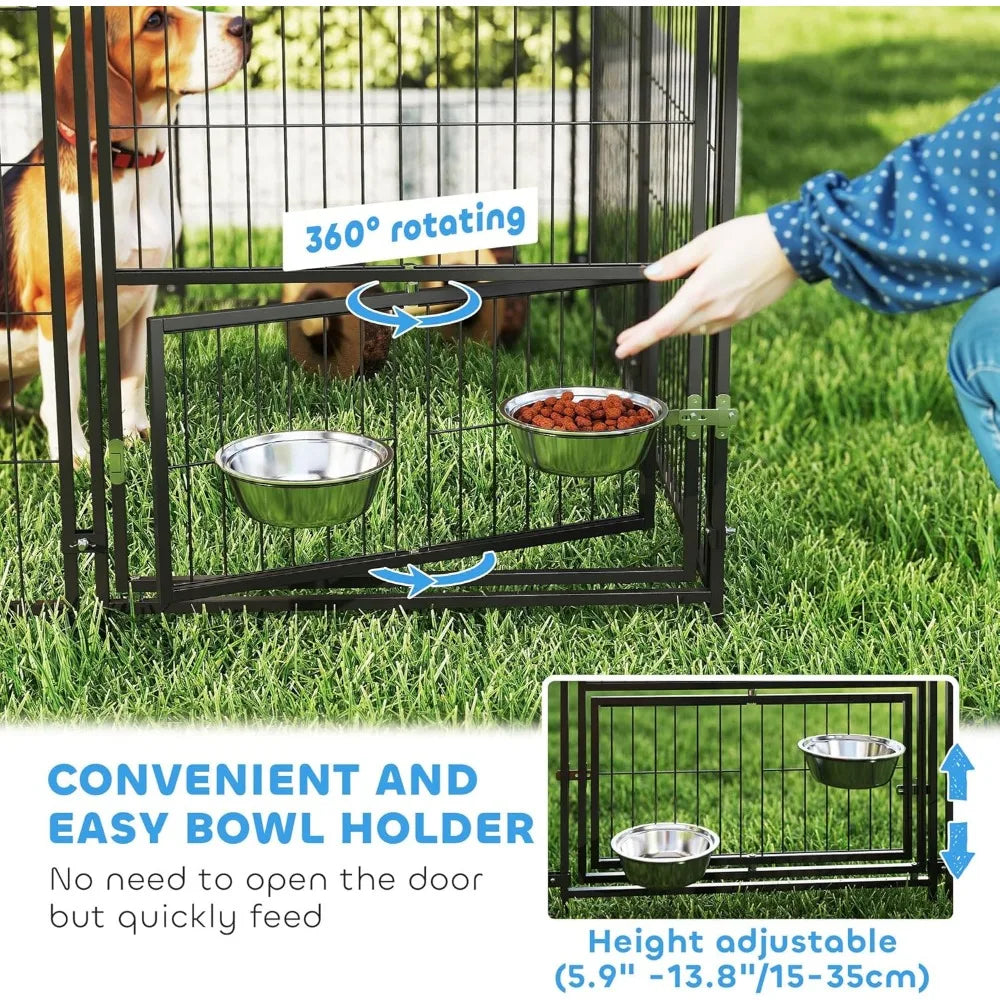 Sturdy Outdoor Dog Kennel for Large Breeds, Durable Pet Enclosure with Adjustable Bowls, Weatherproof and UV-Protected