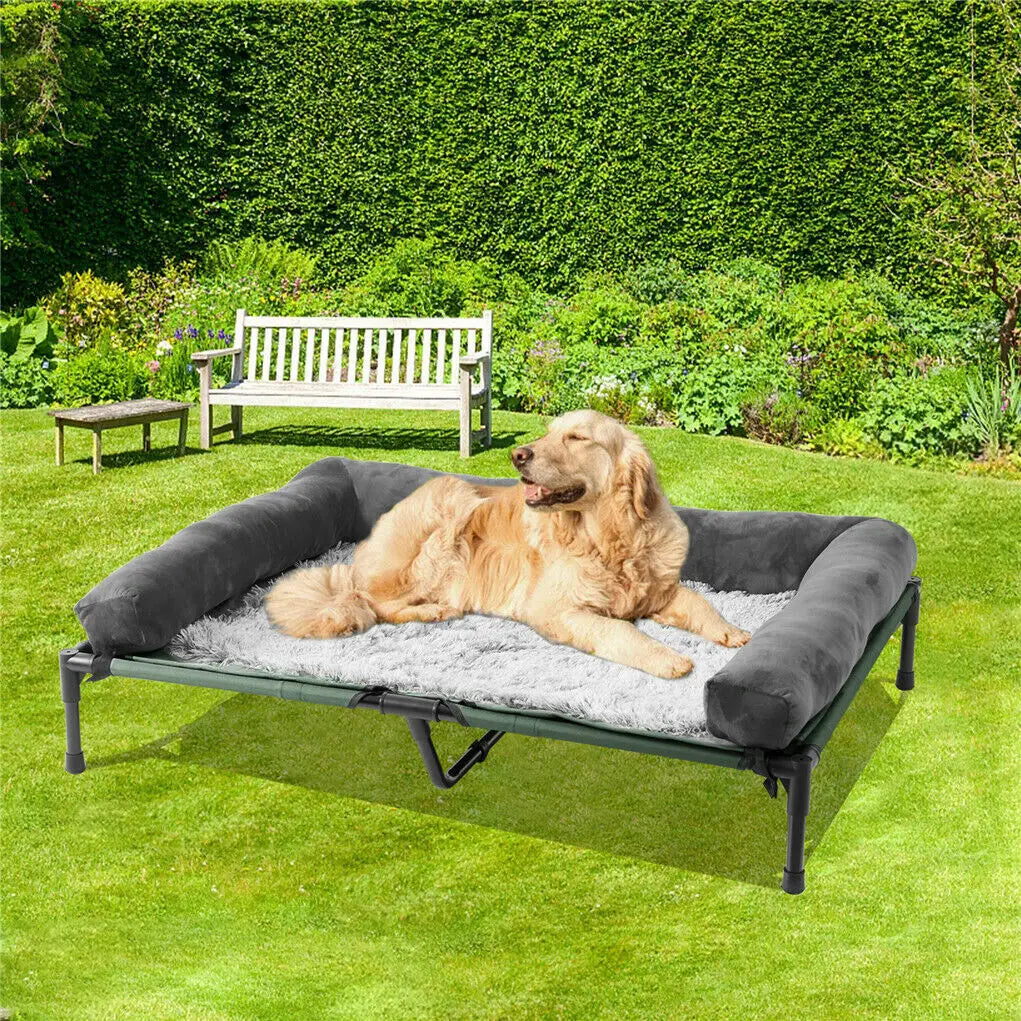 Indoor/Outdoor Elevated Pet Lounger Bed with Detachable Plush Bolster.
Cooling,  Summer, L XL 2XL