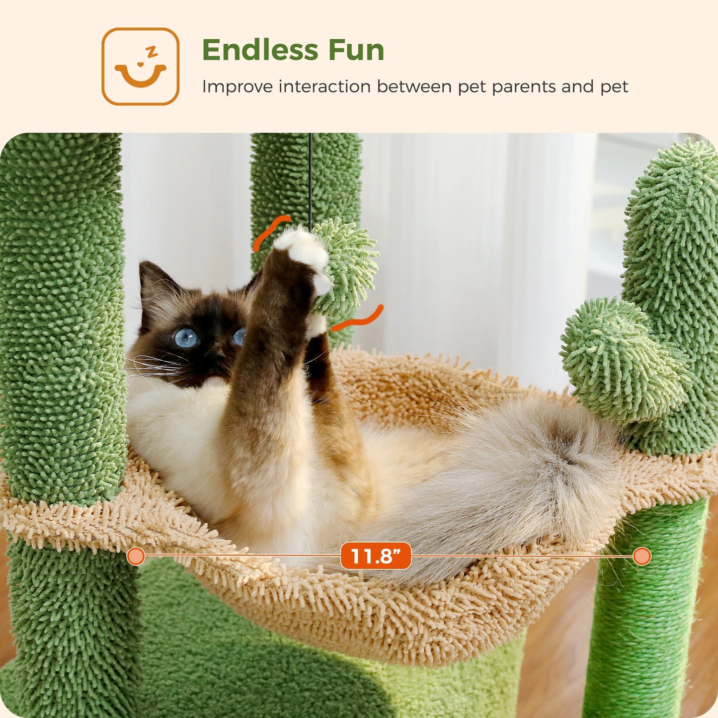 Small Cat Tower with Large Condo, Scratching Post, Deep Hammock, Cozy Top Perch, or 4-in-1 Cactus Cat Tree for Indoor Cat, Cat Toys