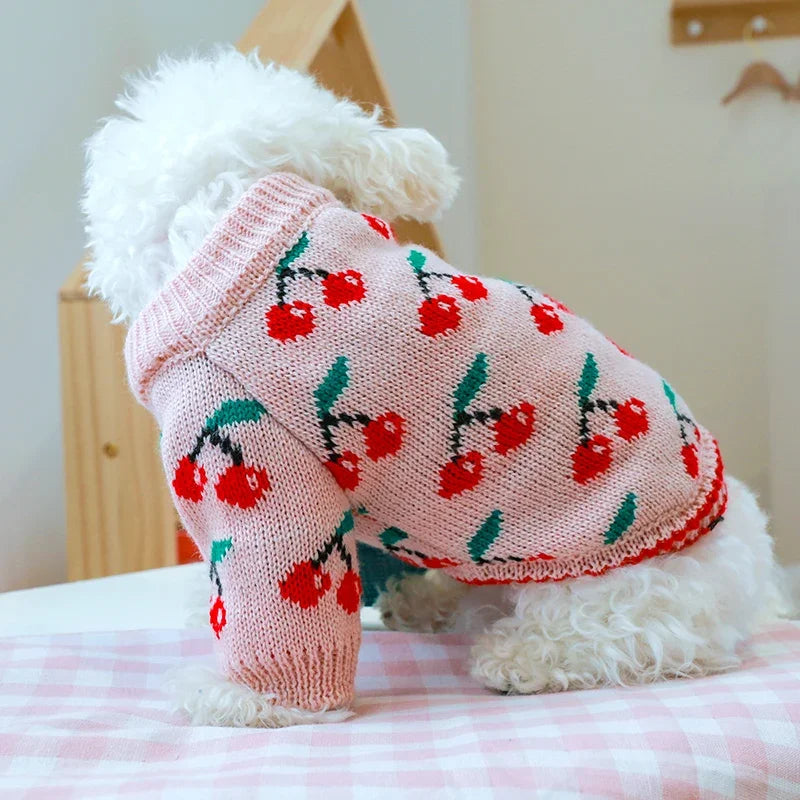 Dog or Cat Warm Winter Pink Cherry Knitted Sweater