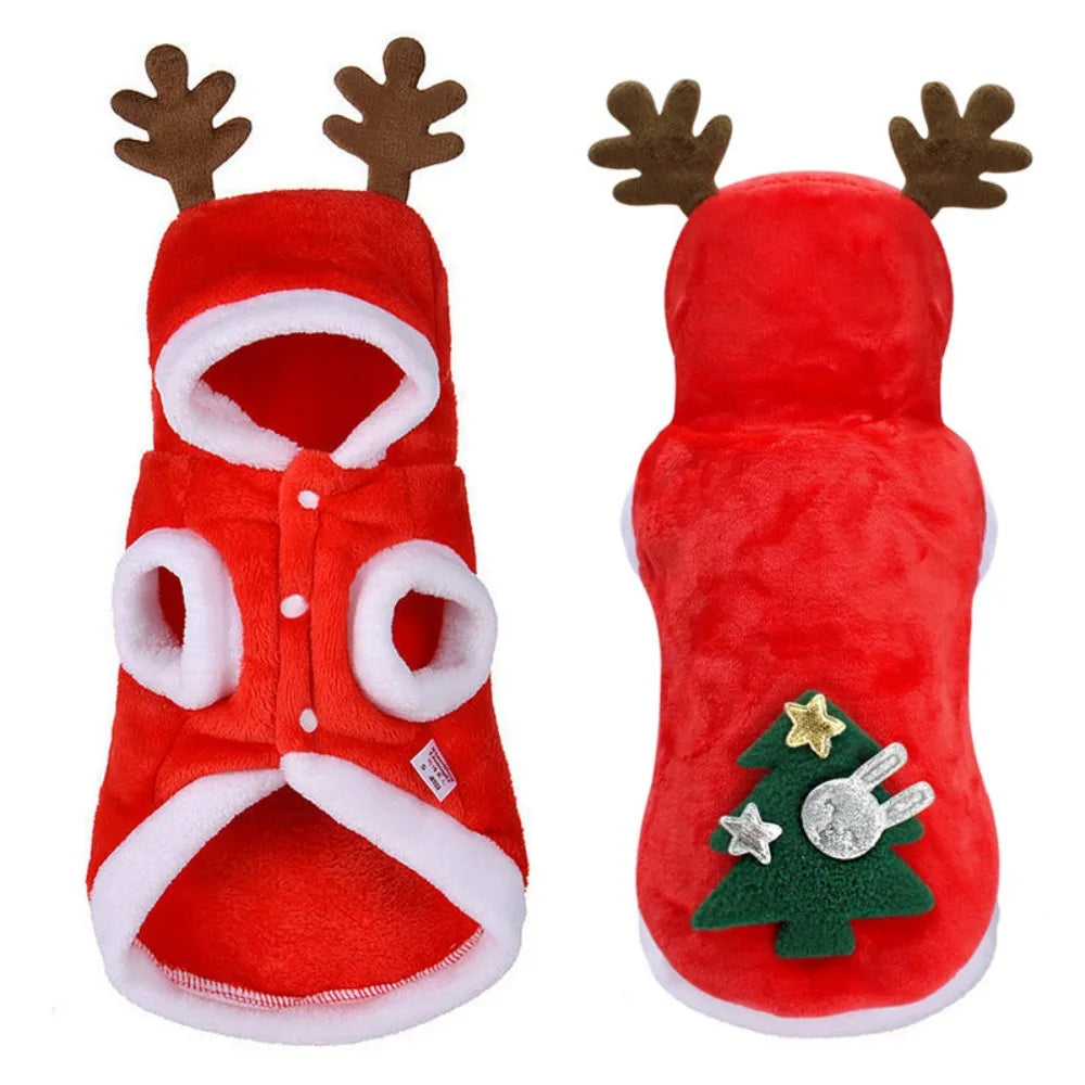 Adorable Festive Christmas Deer Costume. 
Keeps Warm in Winter Flannel Festive Clothes. 
Dog or Cat Deer Christmas Costume.