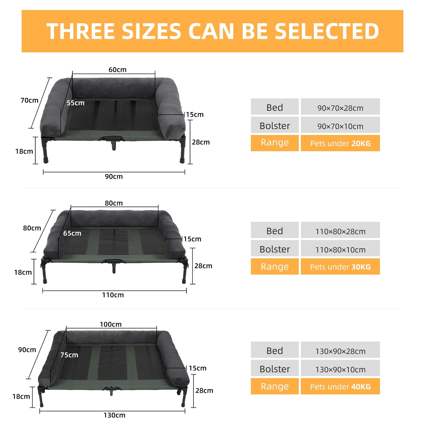 Indoor/Outdoor Elevated Pet Lounger Bed with Detachable Plush Bolster.
Cooling,  Summer, L XL 2XL