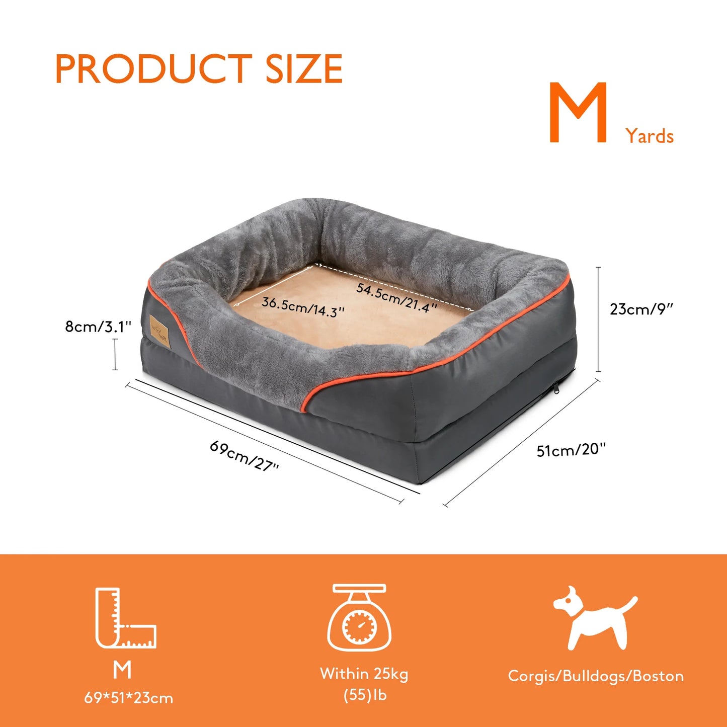 Super Soft Orthopedic Foam Pet Bed Sleeping Mat with Cotton-padded Bolster and Removable Cover