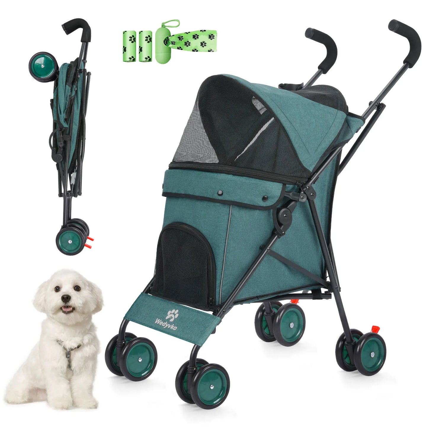 Pet Dog Stroller 4 Wheels Puppy Stroller Rotate with Brakes Storage for Dogs Cats Travel Pet Supplies Outdoor