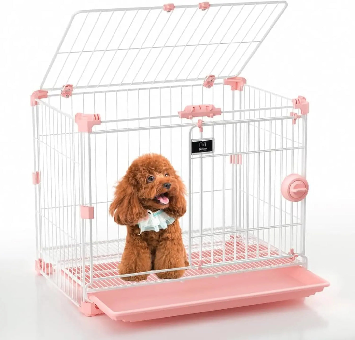 Stylish Pink Indoor Dog Crate, 30 Inch Ventilated Pet Home with Slide-Out Tray, for Medium Breed Dogs