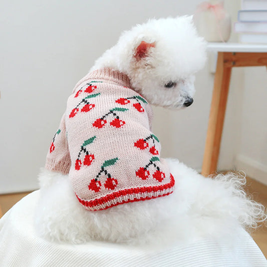 Dog or Cat Warm Winter Pink Cherry Knitted Sweater