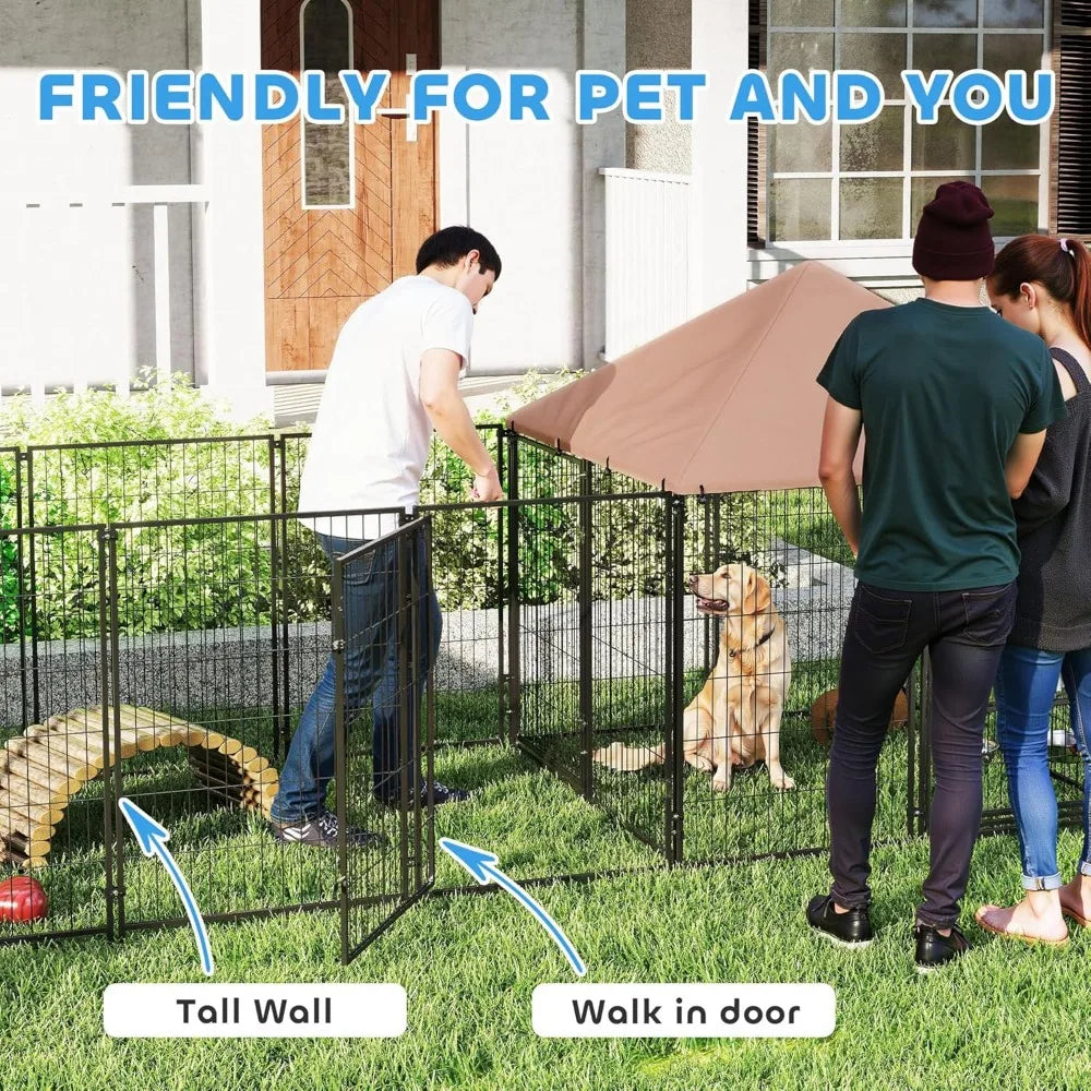 Sturdy Outdoor Dog Kennel for Large Breeds, Durable Pet Enclosure with Adjustable Bowls, Weatherproof and UV-Protected