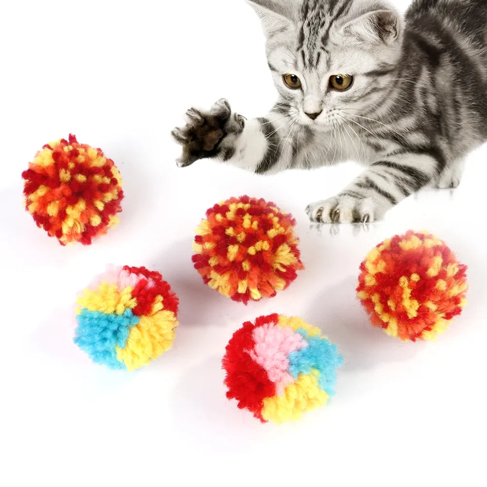 Colorful Woolen Ball Cat Toys.  Boredom Relief for Kittens.  Toy Chasing Indoor Playing Plush Balls Pet Supplies