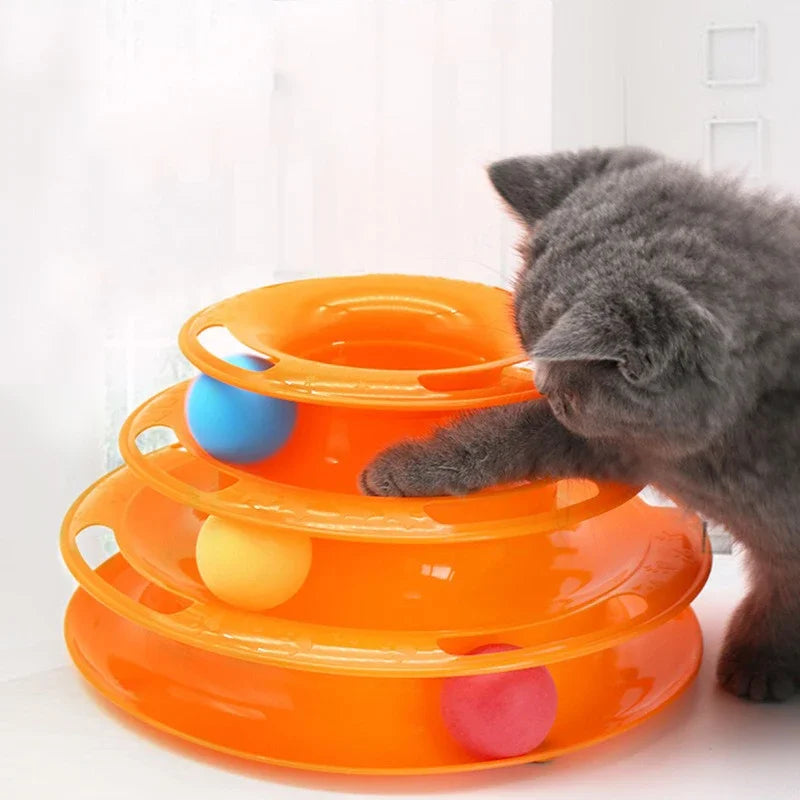 Three-Layer Ball Cat Toy .  Interactive educational track toy cat space tower play