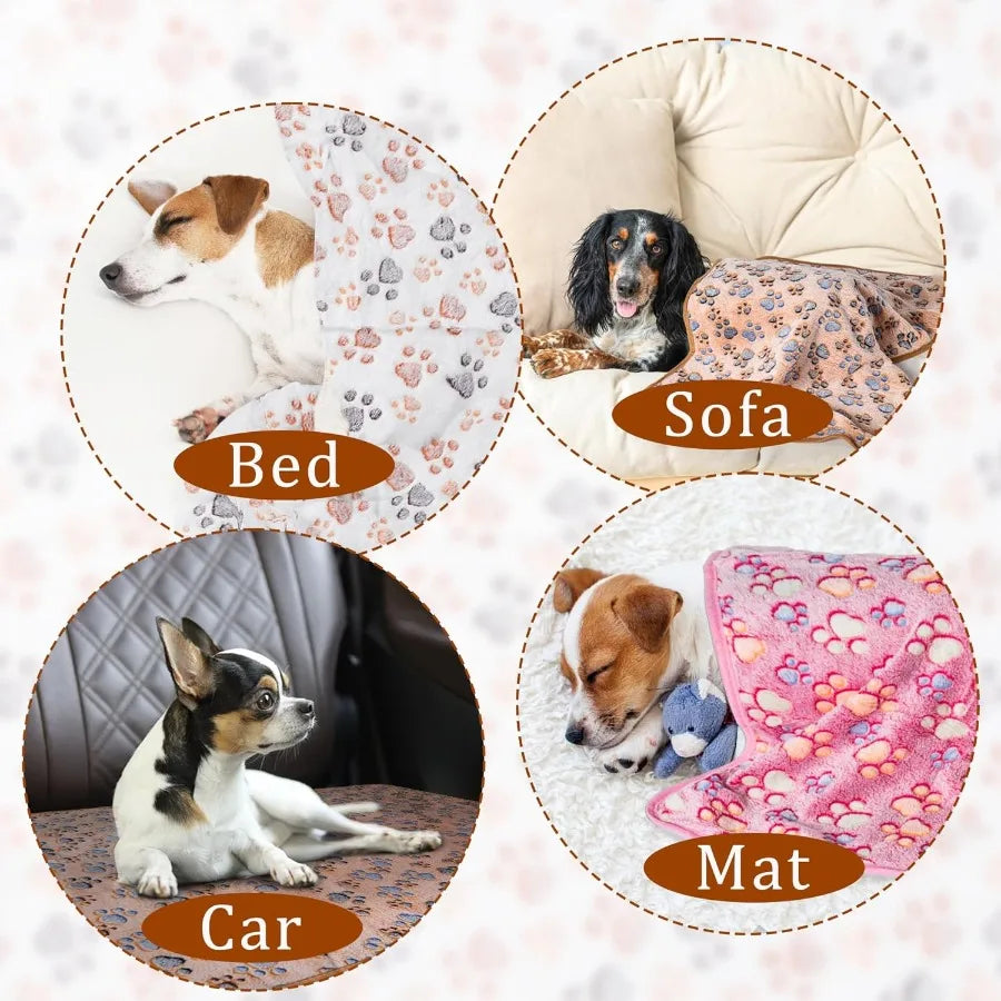 1 Pack 3 Blankets Super Soft Fluffy Premium Fleece Pet Blankets 
Paw Printed Throw for Dog or Cat Small 23x16''