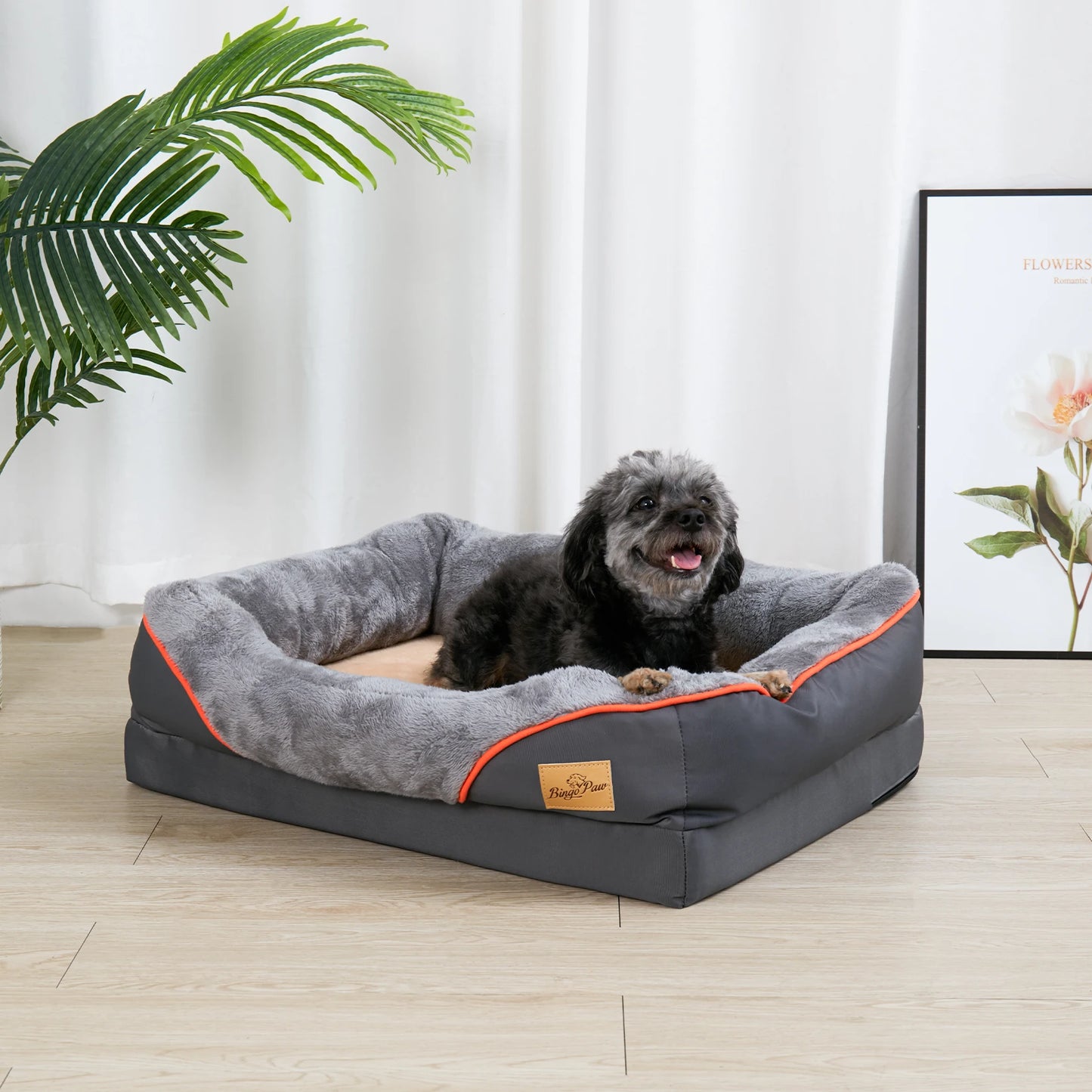 Super Soft Orthopedic Foam Pet Bed Sleeping Mat with Cotton-padded Bolster and Removable Cover