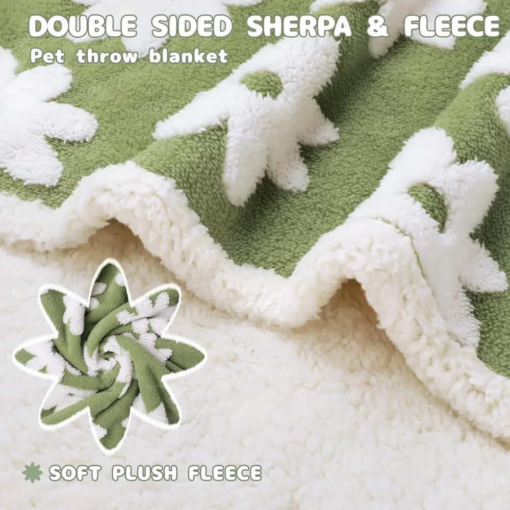 Waterproof Pet Blanket for Medium to Large Dogs.  Washable, Fluffy, Thick Jacquard Shag Fleece.  Warm Sherpa 3D Textured Flower Print.