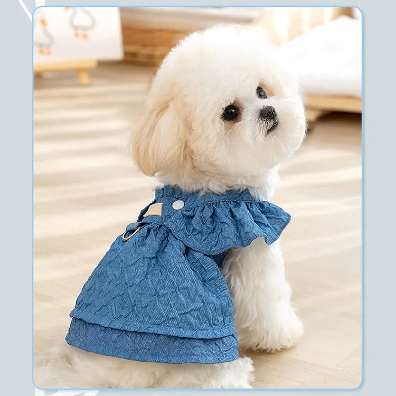 Denim Dress for Small Dogs or Cats with Leash Ring.