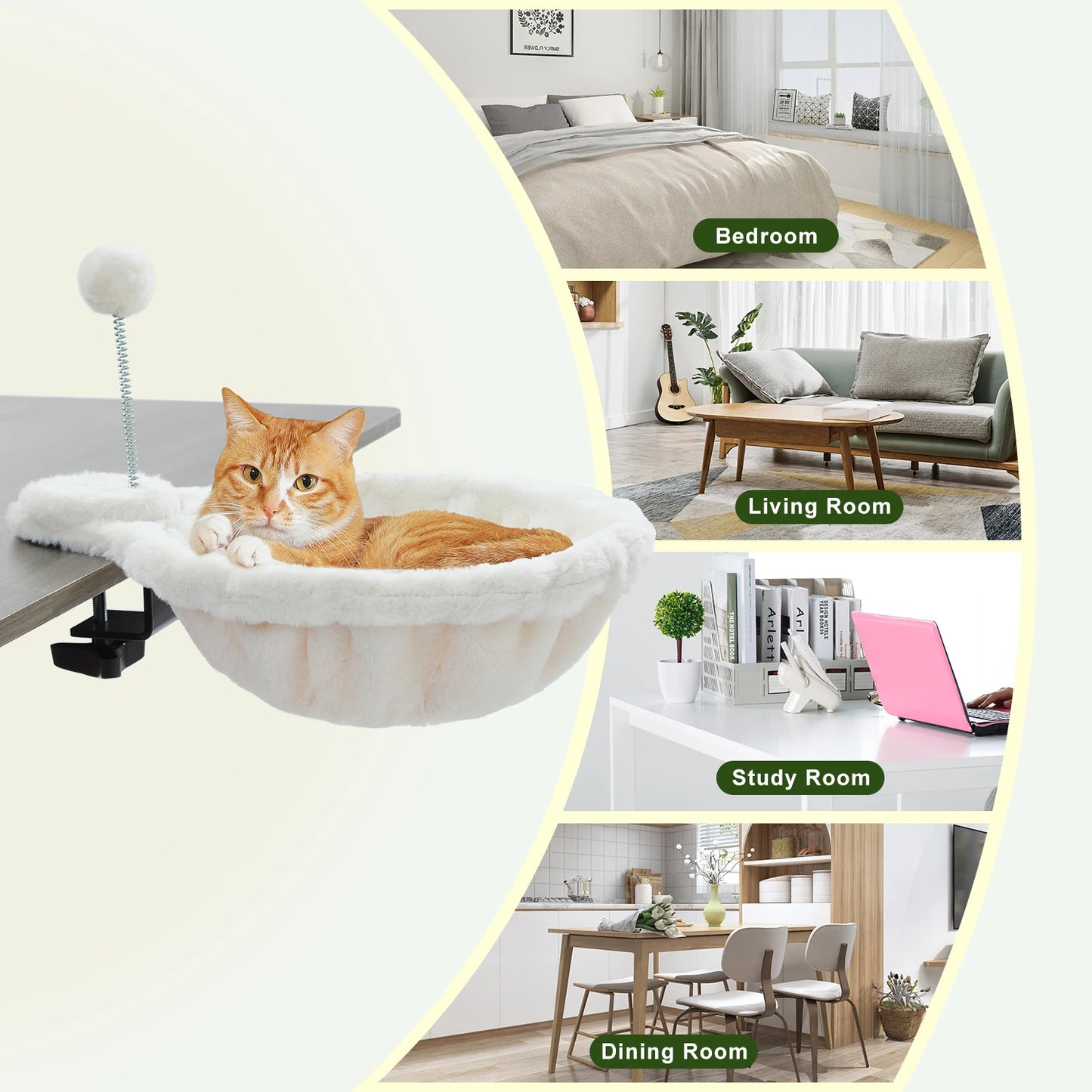 Cozy Removable & Portable Cat Bed, Safe Cat Hammock & Basket with Interactive Plush Ball Toy, Beige,Perfect for Indoor Cats&Desk Use