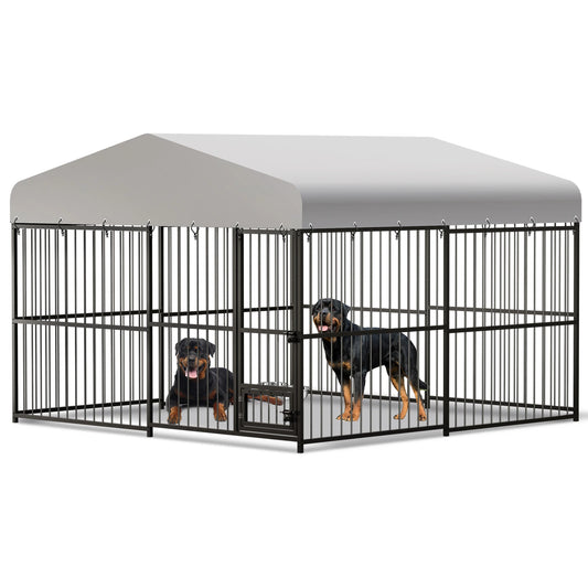 Large Dog Kennel Outside Heavy-Duty Outdoor Dog Cage Walk-in Pet Playpen with Roof， Double Lock, Enclosures with UV-Resistant