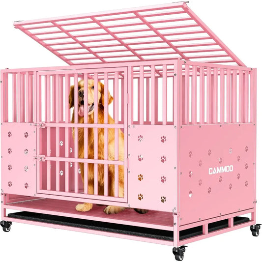 48'' Heavy Duty Dog Crate for Large Dogs Upgraded Chew-Proof Panels Comfort-Widened Floor Panel Dog Kennel Indoor Adjustable In
