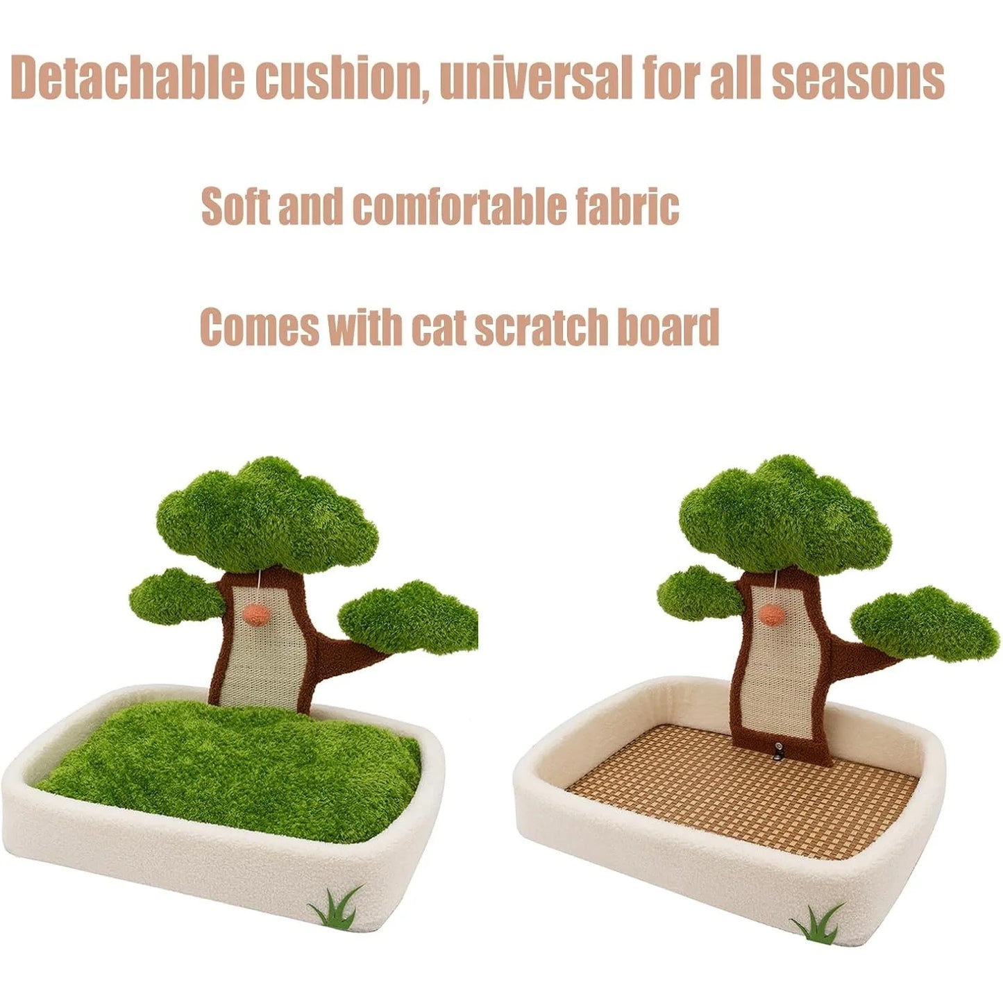 Luxury Cat House with Pine Tree Scratching Post, 24.8" Plush Velvet Bed & Sisal Scratcher for Indoor Cats, Includes Dangling Toy