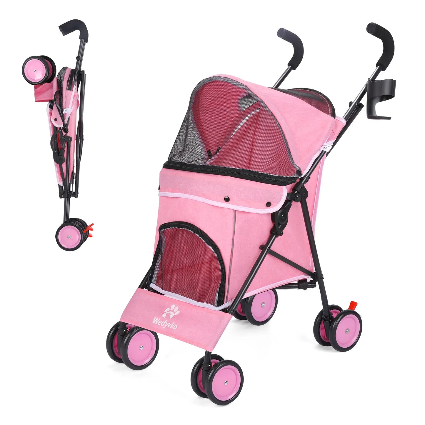 Pet Dog Stroller 4 Wheels Puppy Stroller Rotate with Brakes Storage for Dogs Cats Travel Pet Supplies Outdoor
