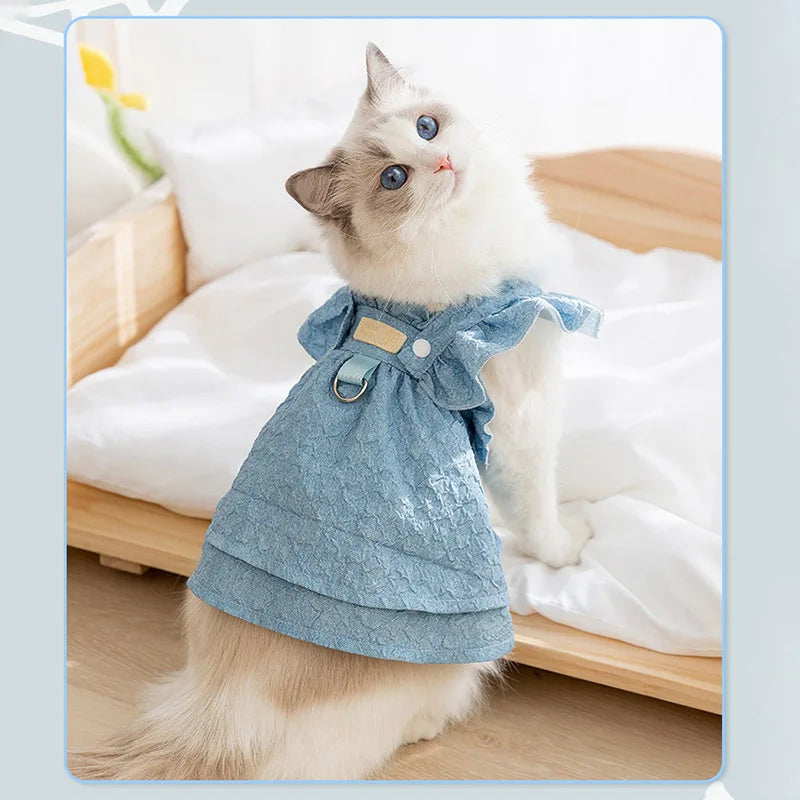 Denim Dress for Small Dogs or Cats with Leash Ring.