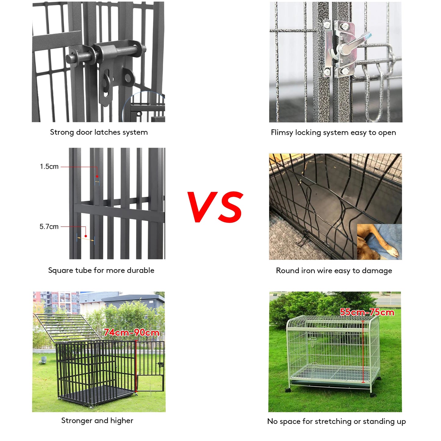 Heavy Duty Dog Crate with 4 Lockable Wheels 3 Doors and Removable Tray Metal Pet Kennels Cage Playpen
