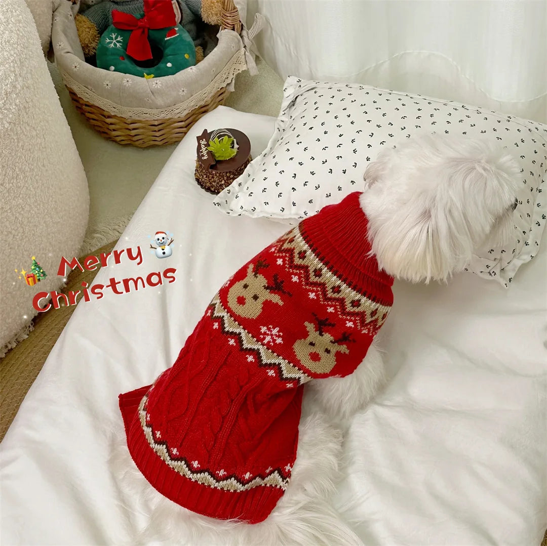 Autumn and Winter Dog Thick Warm Sweater Teddy Pet Dog Clothes Pink Striped Party Outfit Photograph Outdoor Dog Walking Outfit