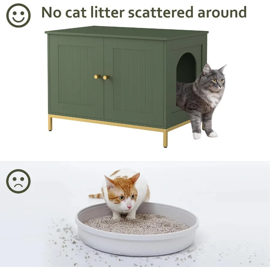 Modern Cat Litter Box Enclosure with Metal Frame for Indoor Use Pet Washroom Furniture Designed to Fit Most Litter Boxes Stylis