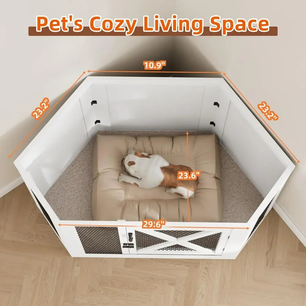 Corner Dogs Crate Furniture, Wooden Dog Kennel End Table with Mesh, Cage/House for Small Medium Large Dogs, Decorative Pet Crate