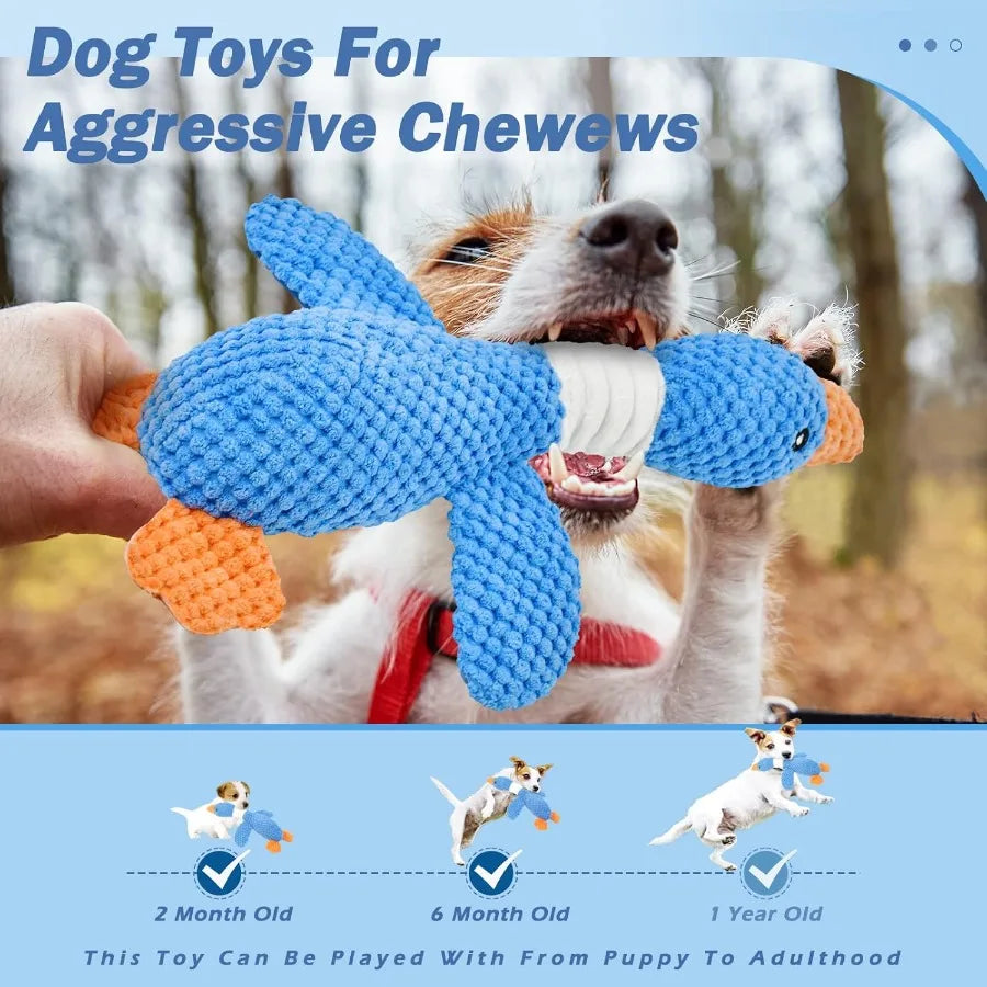 Indestructible Goose Dog Toy for Aggressive Chewers. Small, Medium, or Large Breeds. Crinkle, Squeaky Plush Dog Chew Toy.