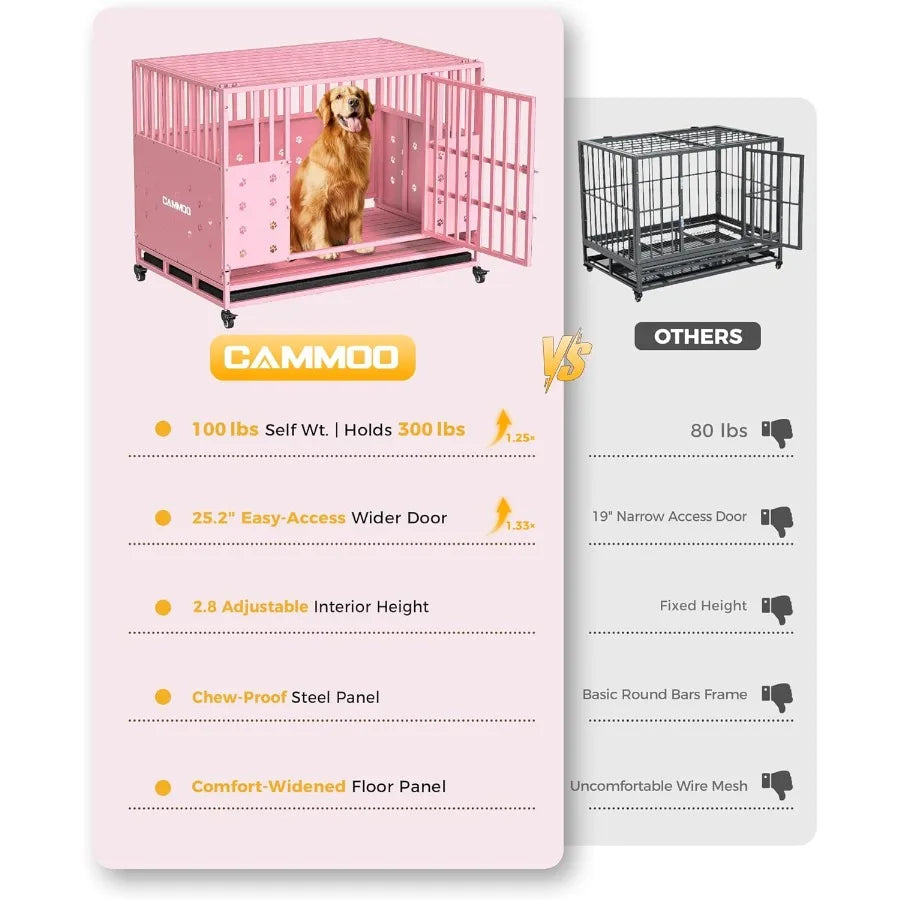 48'' Heavy Duty Dog Crate for Large Dogs Upgraded Chew-Proof Panels Comfort-Widened Floor Panel Dog Kennel Indoor Adjustable In