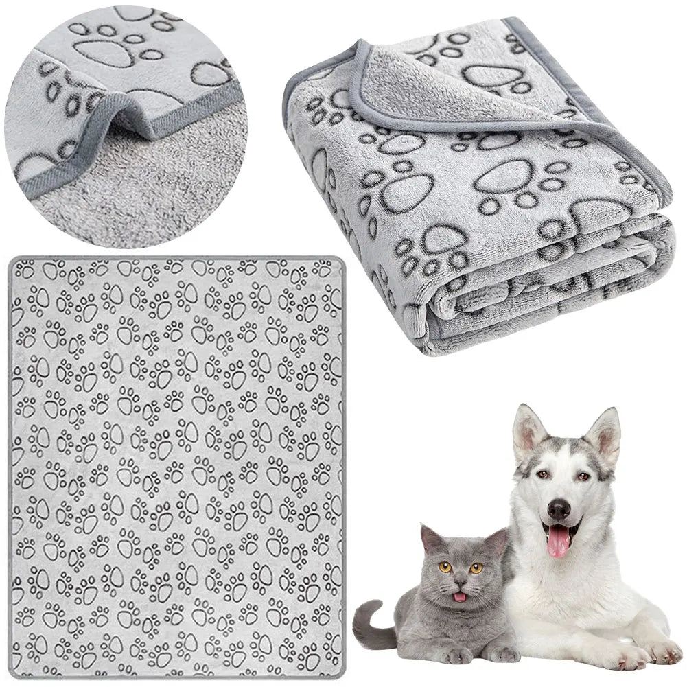 Soft Warm Paw Print Blanket for Dogs or Cats  
Washable Pet Blanket