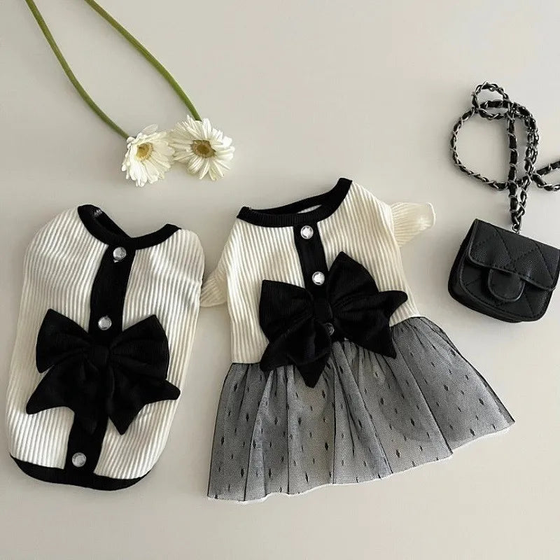 Luxury Dog Dress for Small Dogs 
Puppy Clothes Bow Lace Dog Skirt Black White Dog T Shirt Girls Dog Costume Chihuahua Vest