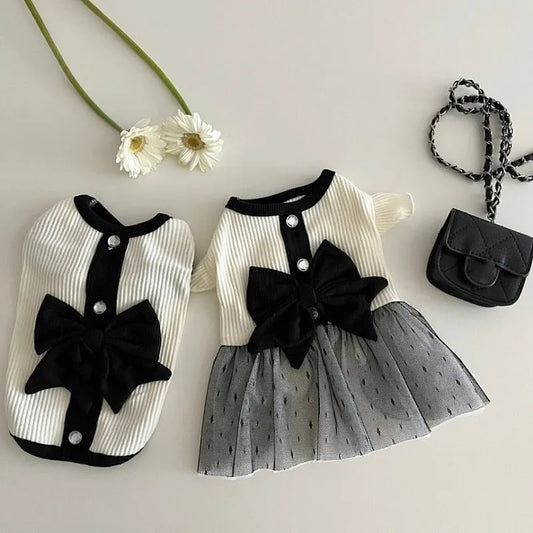 Luxury Dog Dress for Small Dogs 
Puppy Clothes Bow Lace Dog Skirt Black White Dog T Shirt Girls Dog Costume Chihuahua Vest