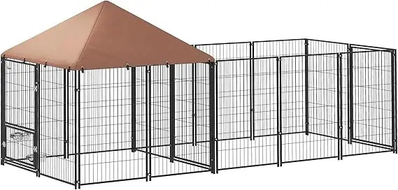 Sturdy Outdoor Dog Kennel for Large Breeds, Durable Pet Enclosure with Adjustable Bowls, Weatherproof and UV-Protected