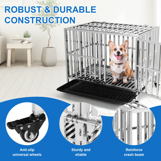 37 Inch Steel Tube Wire Drop Dog Crates with Removable Plastic Tray Dog Crate Cage Kennel for High-Anxiety and Extra Large Dogs