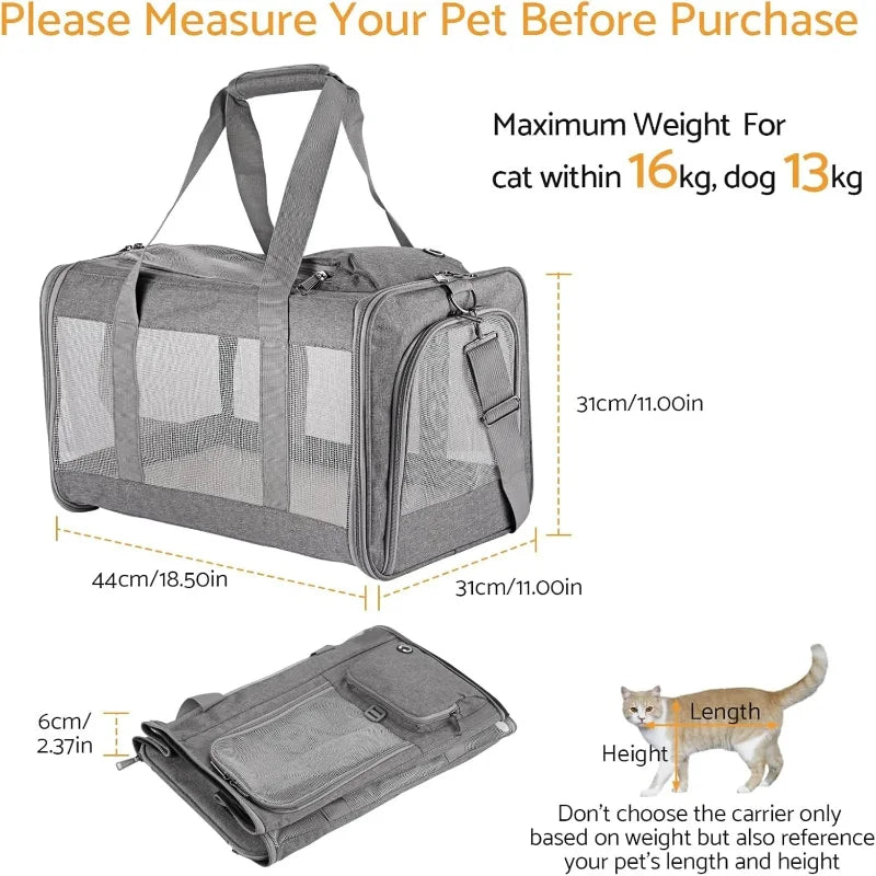 Airline Approved Pet Carrier for Cats Dogs Soft Travel Bag with Breathable Honeycomb Board,Removable Support Board for Pet