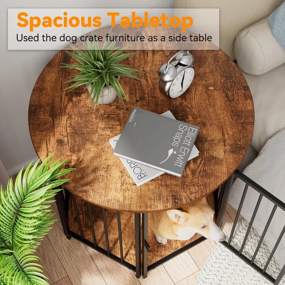 Dog Crate Furniture, Hexagonal Wooden Pet House Dog Crate End Table, Indoor Decorative Dog Kennel Furniture, for Small and Mediu