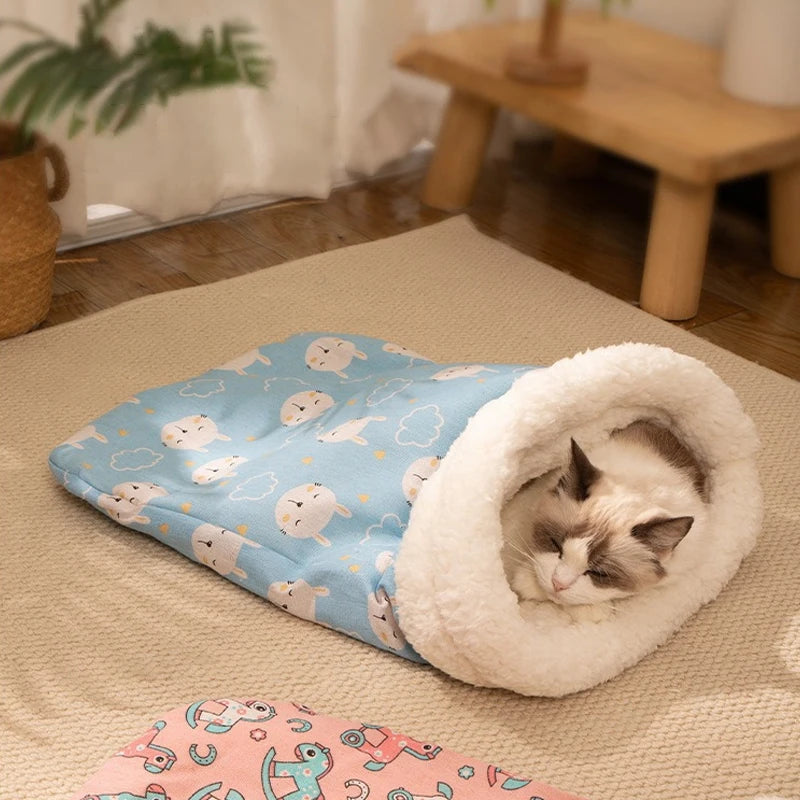 Cat Sleeping Bag Soft winter Fluffy Feel Thickened Pet Pocket Type Quilt Bed Soft Comfortable Warm Nest Pet Supplies