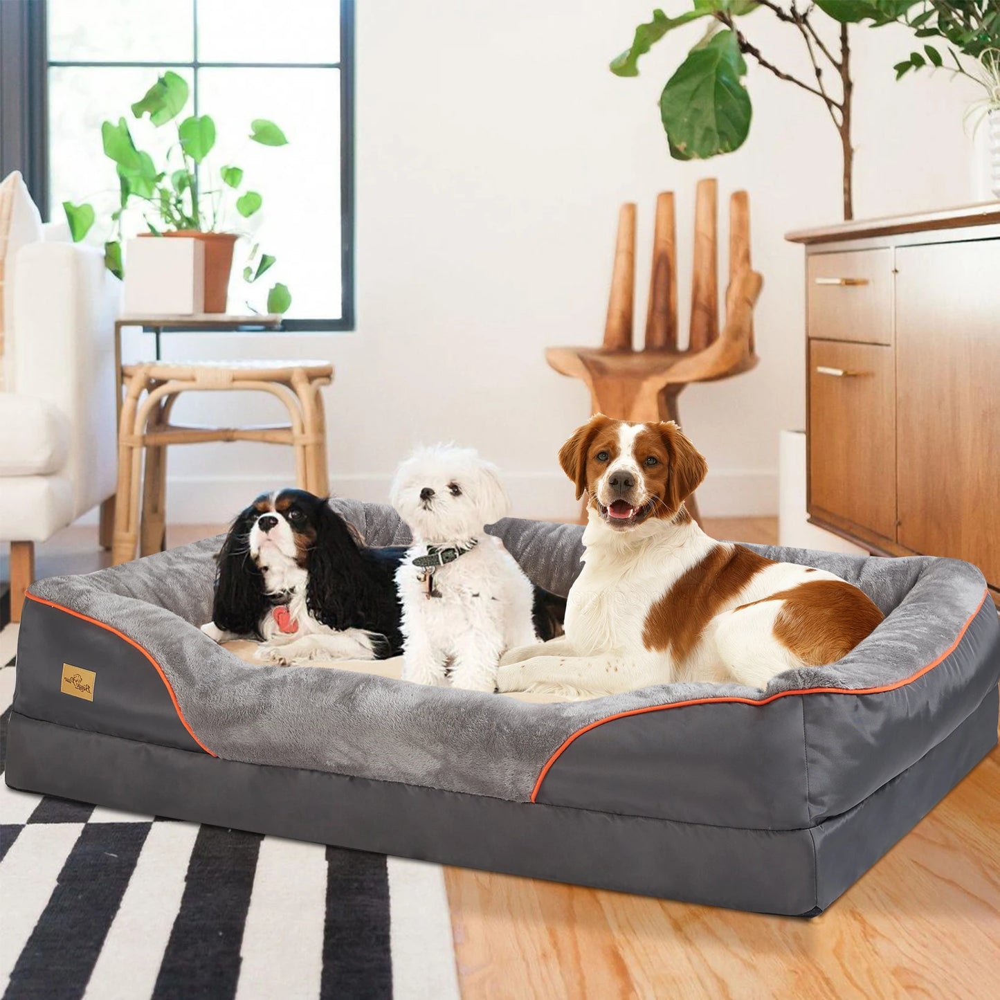 Super Soft Orthopedic Foam Pet Bed Sleeping Mat with Cotton-padded Bolster and Removable Cover
