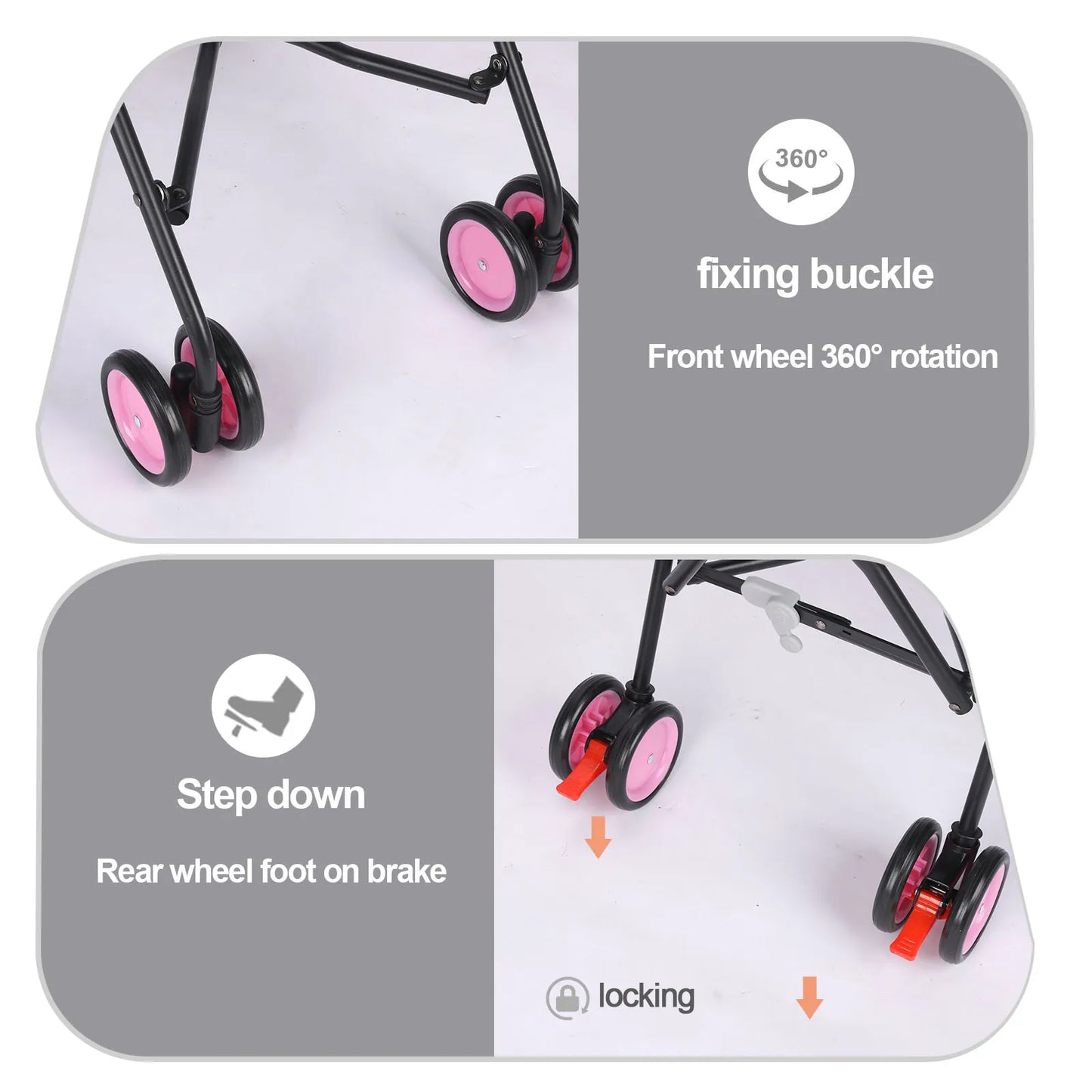 Pet Dog Stroller 4 Wheels Puppy Stroller Rotate with Brakes Storage for Dogs Cats Travel Pet Supplies Outdoor