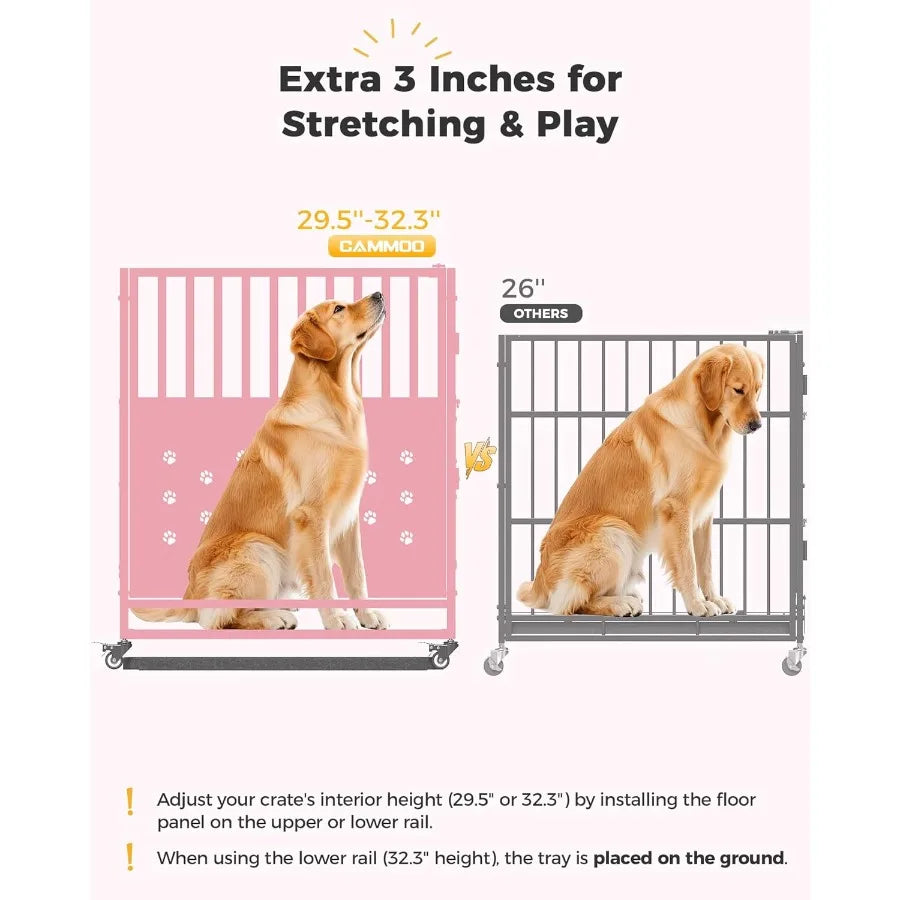 48'' Heavy Duty Dog Crate for Large Dogs Upgraded Chew-Proof Panels Comfort-Widened Floor Panel Dog Kennel Indoor Adjustable In