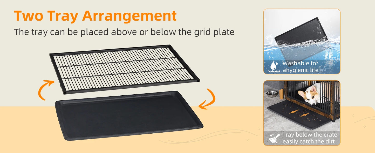 Large Elevated Dog Crate Wooden Dog Kennel Cage Pet House End Table with Double Door and Removable Tray Rustic Furniture Indoor