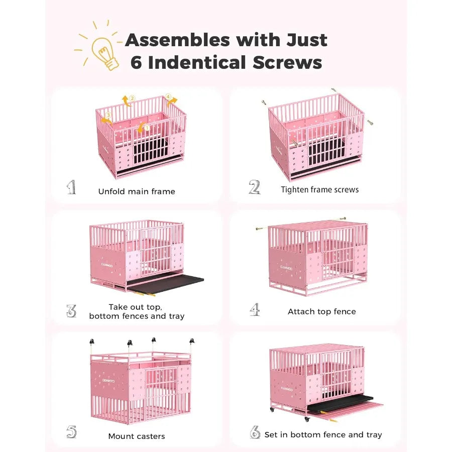 48'' Heavy Duty Dog Crate for Large Dogs Upgraded Chew-Proof Panels Comfort-Widened Floor Panel Dog Kennel Indoor Adjustable In