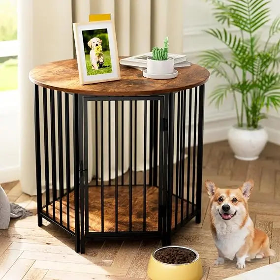Dog Crate Furniture, Hexagonal Wooden Pet House Dog Crate End Table, Indoor Decorative Dog Kennel Furniture, for Small and Mediu